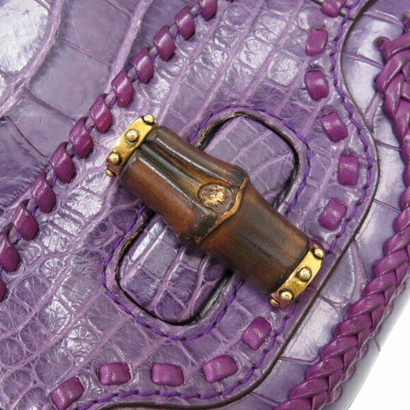 Gucci Bamboo Alligator Fringe Tassel Shoulder Handbag Crocodile Purple - Picture 8 of 8